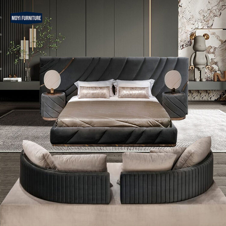 Velvet Upholstery Material King Size Bed Frame Modern Double Bedroom Luxury Bed Set Customize Size
