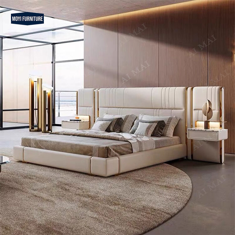 Soft Bed Luxury Modern Bedroom Set Single King Upholstered Leather Storage Swivel Wooden Frame Home Furniture