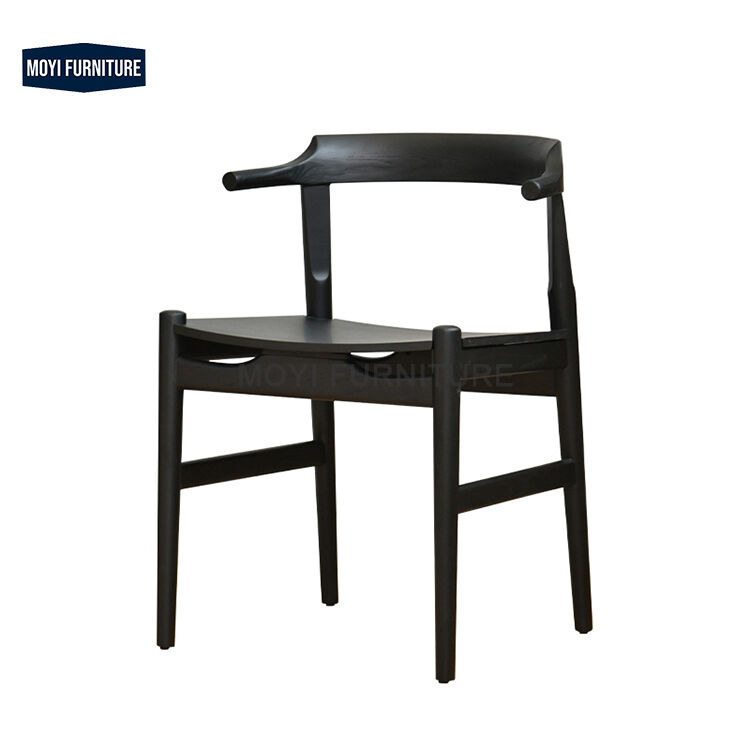 Wooden Foam Fabric Modern Dinner Chair Carbonized Black Horn Solid Wood Leisure Dining Chair Comfortable Design