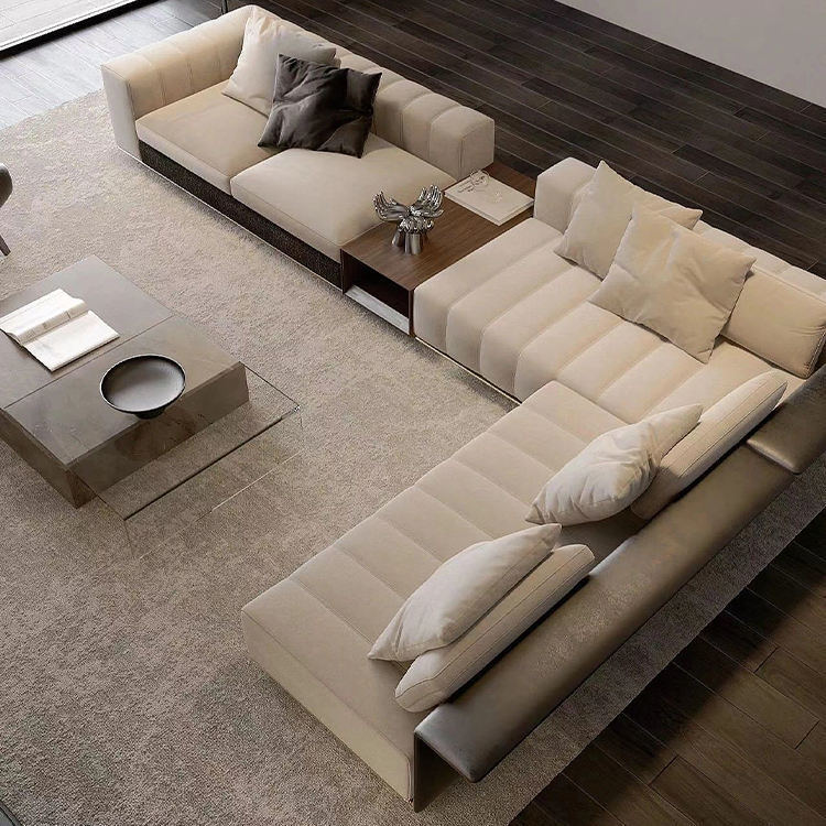 High density and high resilience foam fabric cover modern Italian L shape sectional sofa set luxury leather living room sofas
