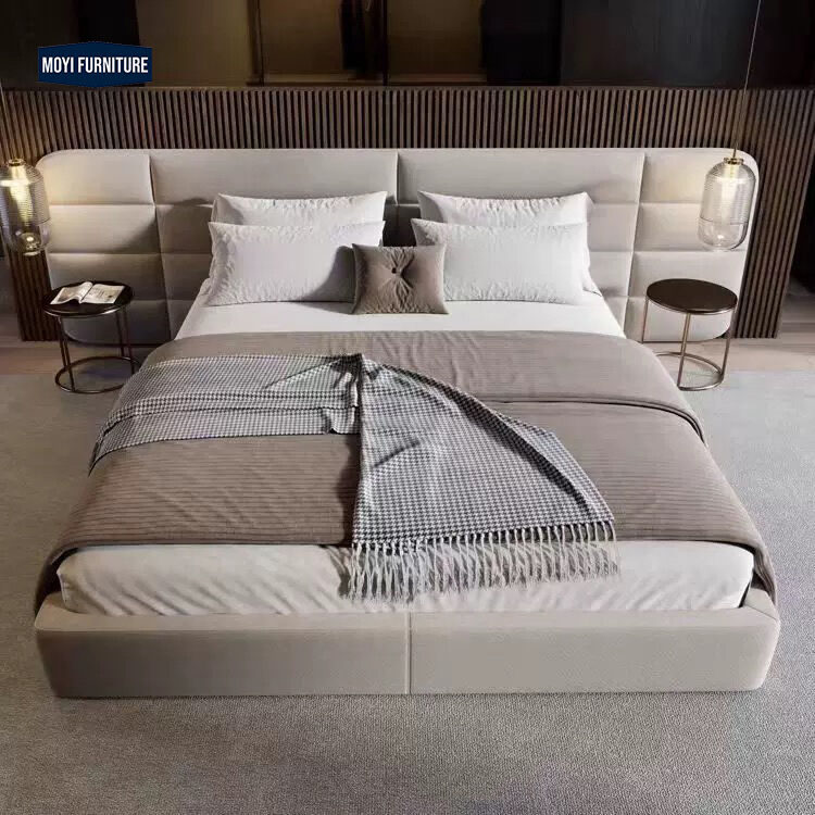 Linen Upholstered Bedroom Furniture Sets Hotel Grade Luxury Modern Villa Bed Double King Size Soft Bed Massage Sample