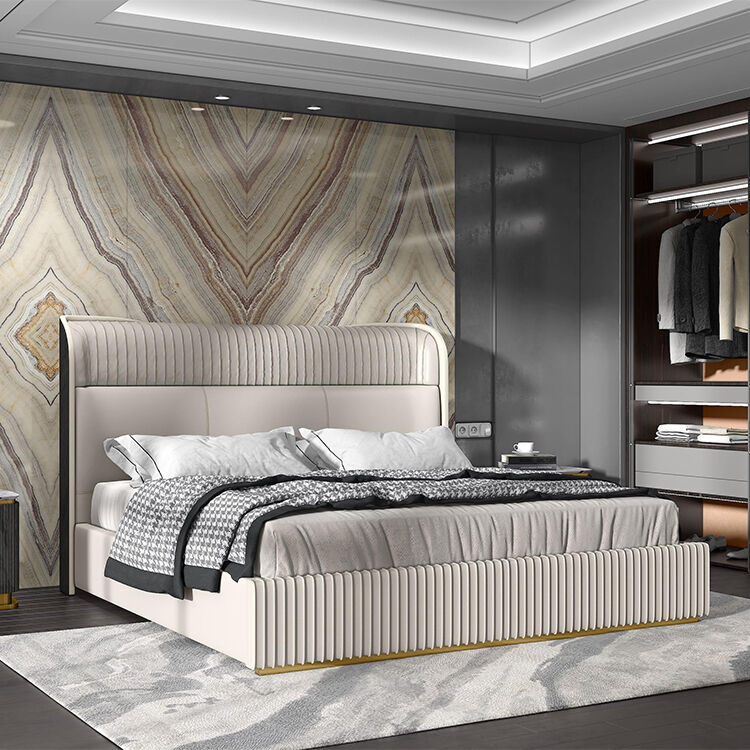 Modern King Size Leather Queen Bed Italian Luxury Bedroom Set Furniture High Density Foam Upholstered Beds Collection