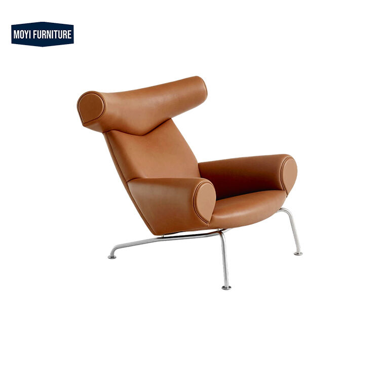 Leather Wood Metal Designer Living Room Chair Luxury Lounge Armchair Modern Sofa Contemporary Wing Back Accent Chair