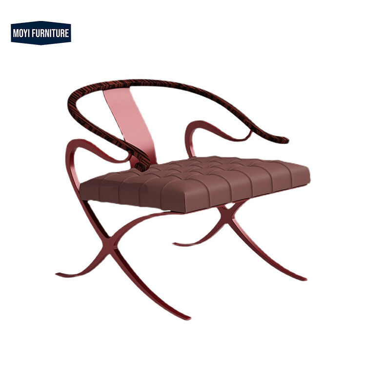 Leather Wood and Metal Modern Luxury Arm Chair Metal Frame Nubuck Upholstery Accent Lounge Chair for Hotel Living Room