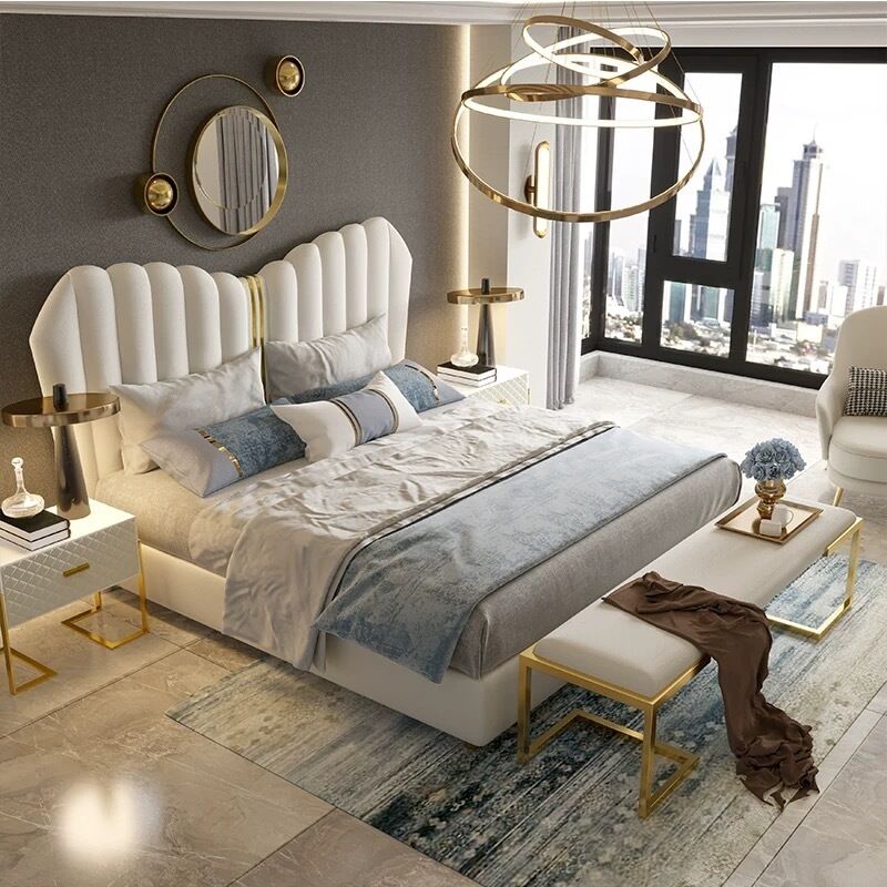 Mail Packing King Size Upholstered Bed with Solid Wood Frame Modern Luxury Bedroom Furniture Collection