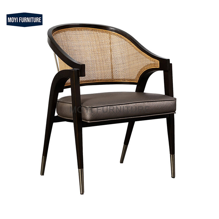 Solid Wood Modern Style Arm Chair Cane Dining Chairs Functional Dining Seating for Restaurant Cafe Dining Room