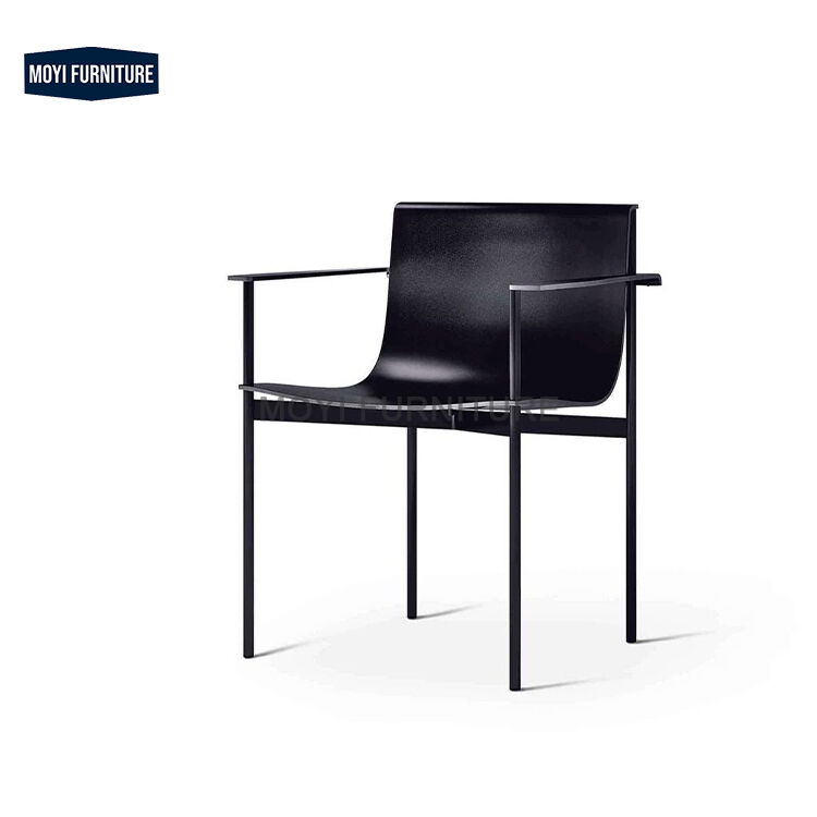 Dining Chair Featuring Modern Black Upholstered Saddle Leather Metal Frame Italian Living Room Furniture Mail Packing Y
