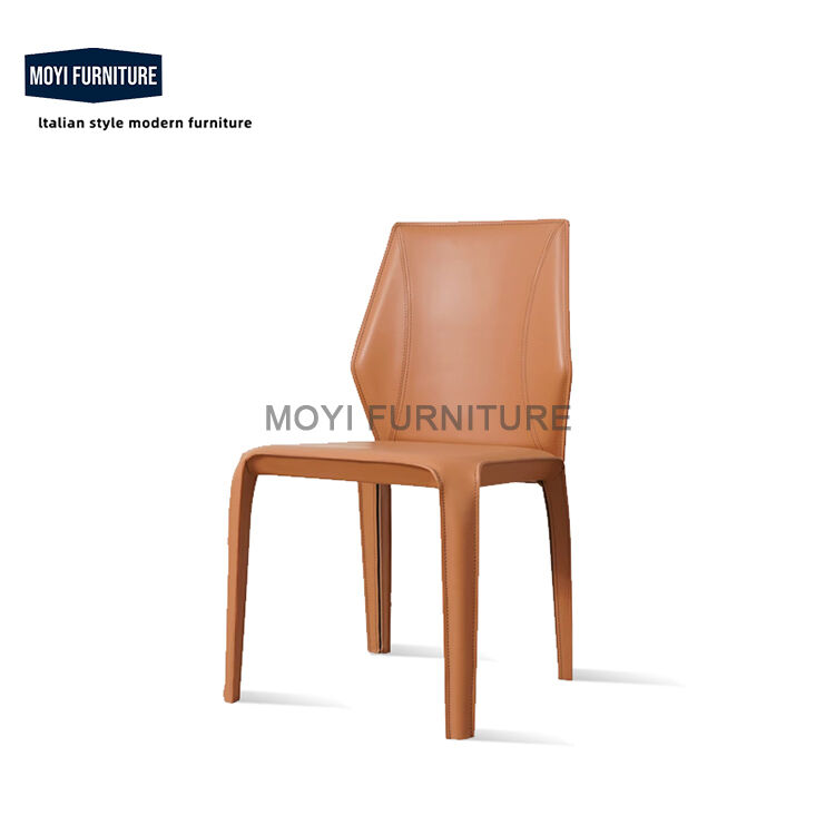 Modern Dinner Chair CUSTOM French Style Retro Leather Dining Chair Metal Hotel Dining Room Furniture Comfortable Seating