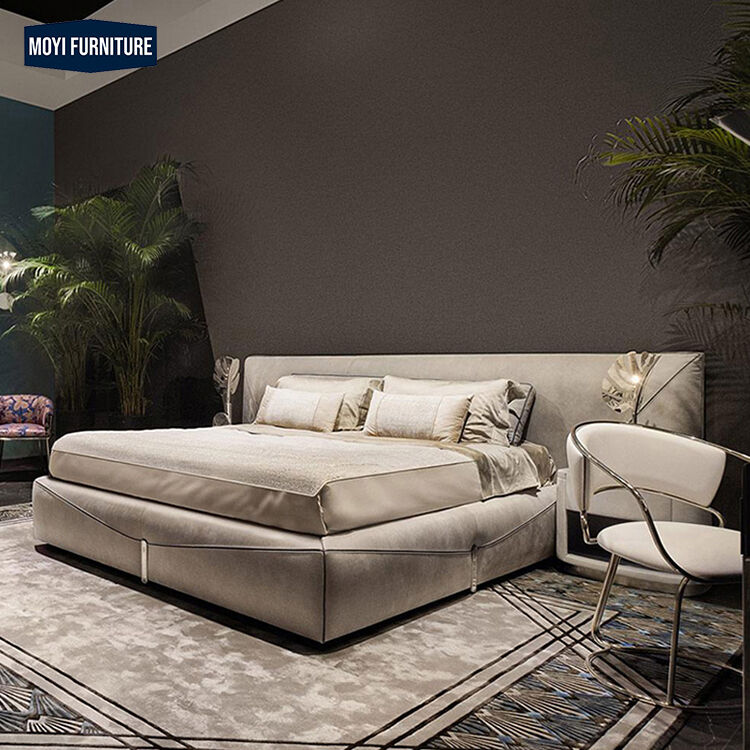 Synthetic Leather Upholstery Material Modern Super King Size Leather Bed Frame Customized Color Platform Bed Design