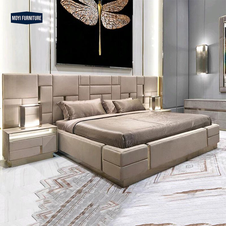 Mail Packing Soft Bed Luxe Leather Back Super Kingsize Frame Leather Bed 1.8 m Double Sample Design Bedroom Suite Set Furniture King Size Bed