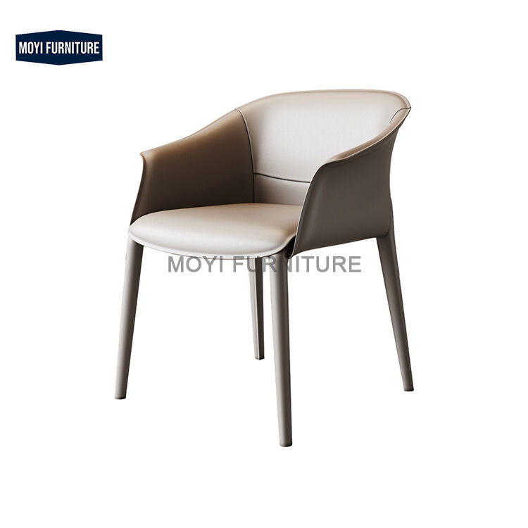 Modern Leather Upholstery Light Luxury Italian Style Restaurant Dining Chair Metal Legs Saddle Leather Dining Room Armchair