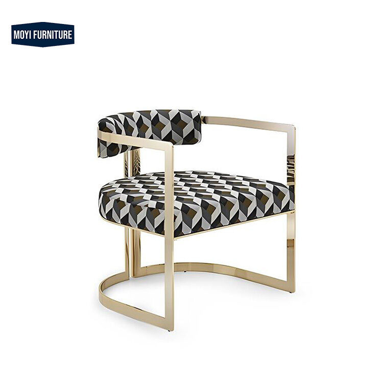 Leisure Chair MOYI Luxury Gold Stainless Steel Accent Chair PU Leather Upholster Dining Chair for Hotel Home Living Room