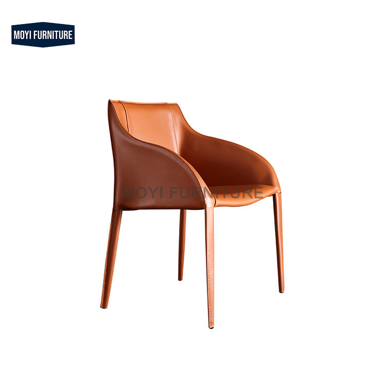 Standard Size Dining Chair Stable Metal Legs Italian Design Home Leisure Saddle Leather Armrest Chair for Restaurant Hotel