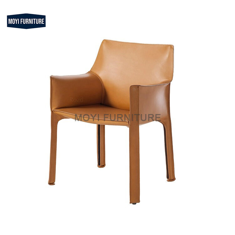 Luxury Modern Burgundy Cafe Restaurant Furniture Vintage Dining Chairs Saddle Leather Armrests Mail Packing Included