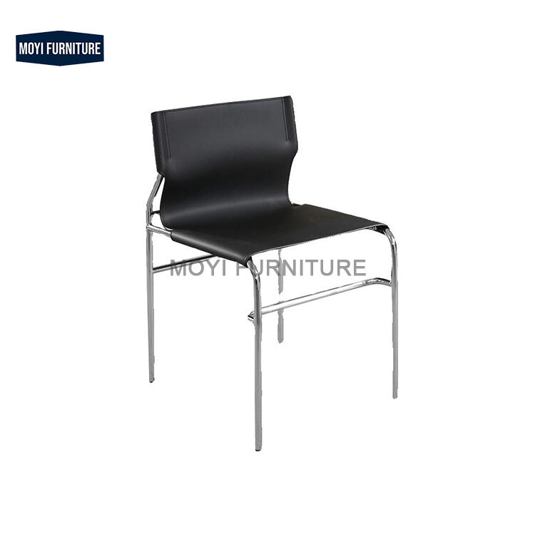 Stainless Steel Legs Saddle Leather Antique Dining Chair Scandinavian Bauhaus Simple Modern Backrest Negotiation Chair