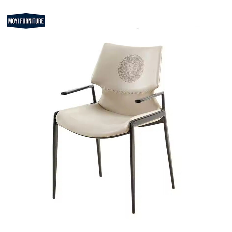 Modern Style Home Furniture Upholstered Leather Dining Chair Metal Frame Black Luxury Restaurant Indoor Hotel Seating