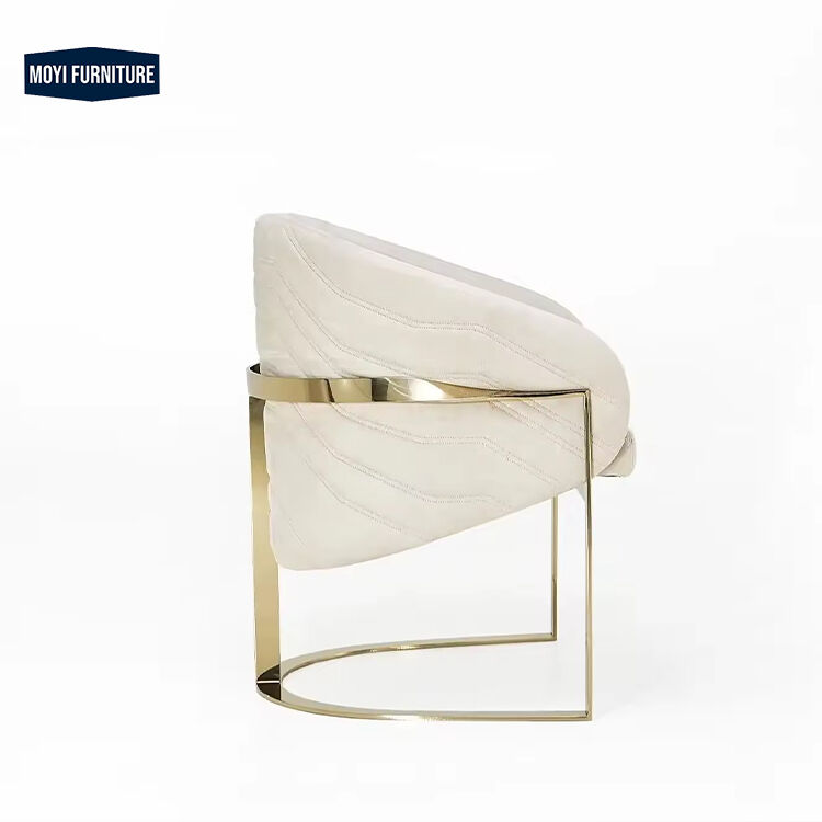 Hotel Standard Size Metal Frame Dining Chair with Golden Armrest Leather Seat and Durable Construction