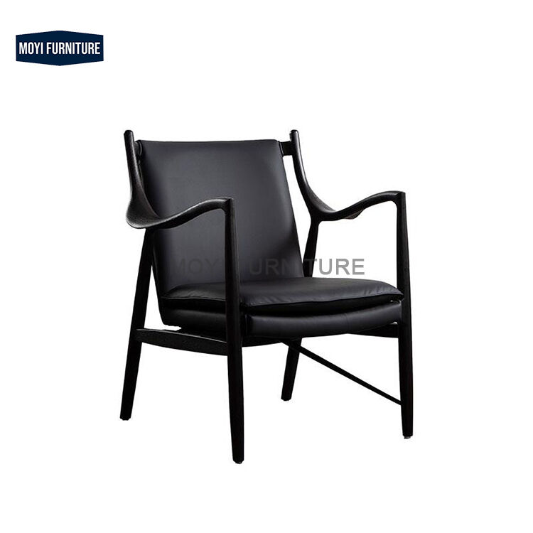 Home Furniture Modern Nordic Wabi Sabi Style Solid Wood Lounge Chair Soft Padded Leather Backrest Light Luxury Chaise Lounge