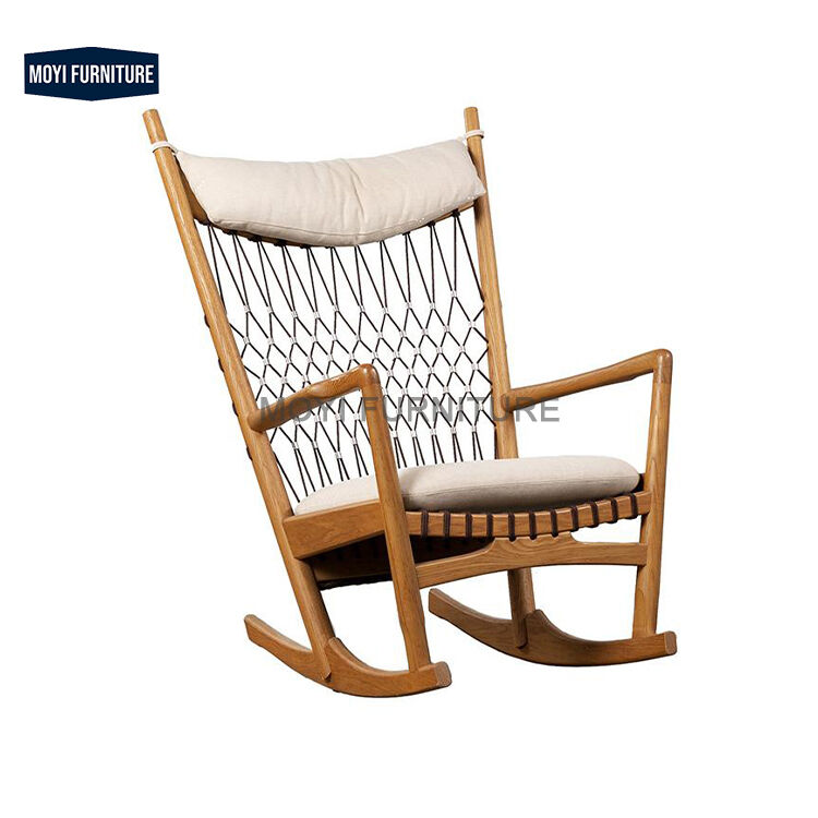 Leisure Chair with Solid Wood Legs Rocking Lounge Chair Wooden Rattan Arm Chairs Living Room Luxury Modern Reclining Sofa