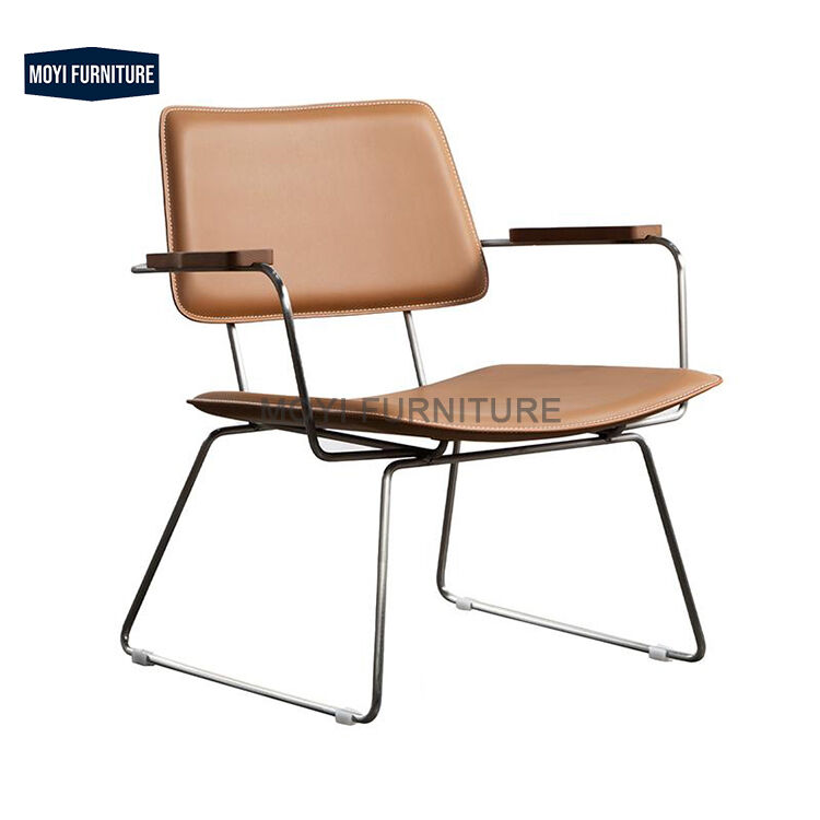 Tilting No Nordic Dining Furniture Modern Brown Leather Chairs Metal Chair for Events Sitting Room Leather Arm Accent