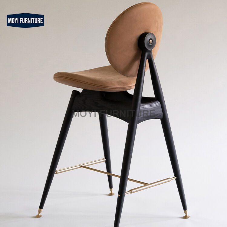 MOYI Customized Solid Wood Bar Chair with Iron Frame High-End Quality Modern Design Restaurant Furniture Set for Cafe
