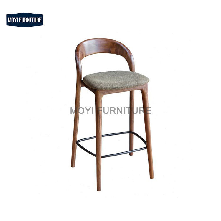 MOYI Modern Nordic Kitchen Hotel Bar Stool Custom Logo Cushion Fabric Solid Wood High Back Counter Scandinavian Design Park