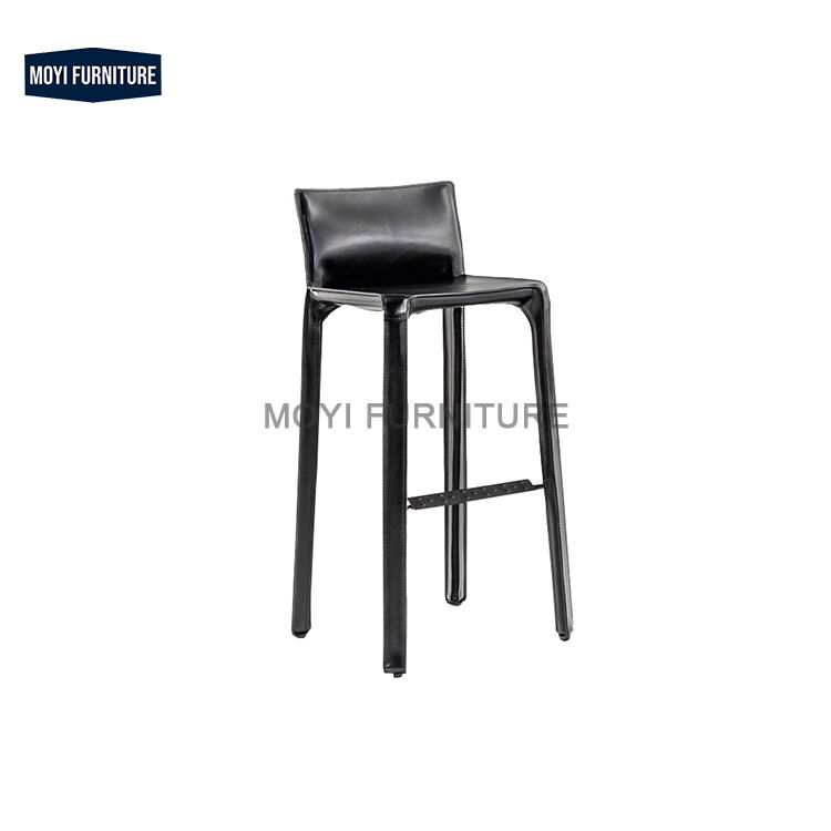 Modern Italian Simple Design Saddle Leather Bar Chair High Leather Back Lounge Chair Without Armrests Bar Furniture