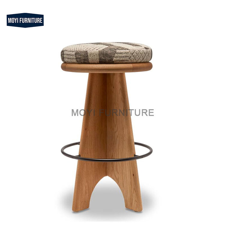 MOYI Minimalist Round Wood Base Bar Stool With Teddy Fabric Upholstery Seat for Home Kitchen Counter
