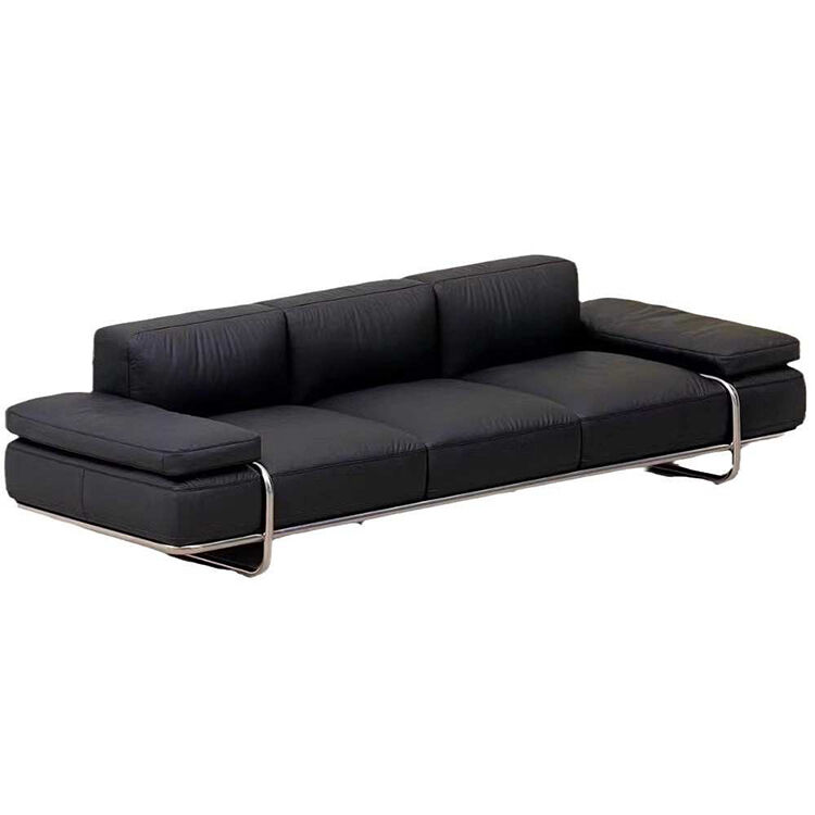 Bauhaus-Style High-Legged Straight-Line Sofa Multi-Seat Leather for Living Room Villa Business Negotiation Made Durable PU