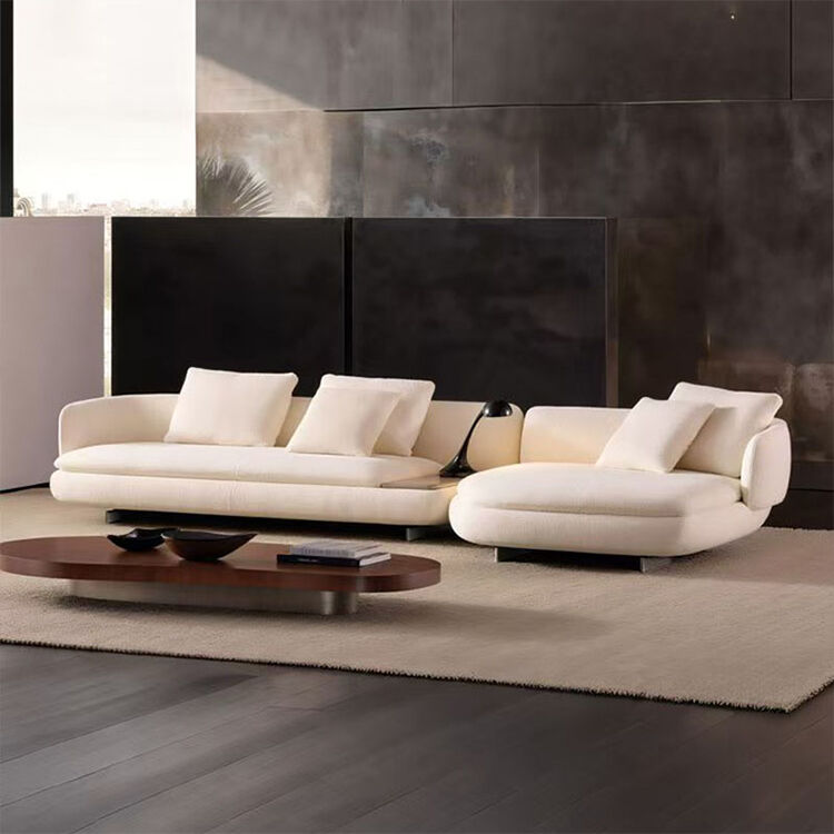 Italian Minimalist Luxury Villa Living Room Sofa Set Hotel Lobby with Teddy Velvet Fabric Sectional Modular Couch