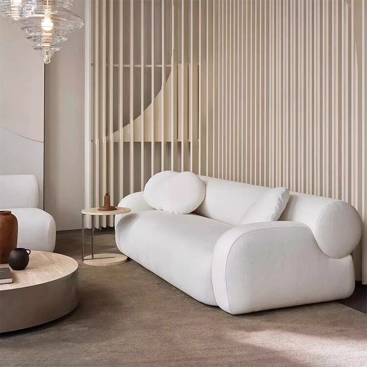 Nordic Italian Minimalism Design Couch Simple Hotel Home Furniture High Quality White Velvet Fabric 4 Seater Living Room Sofa