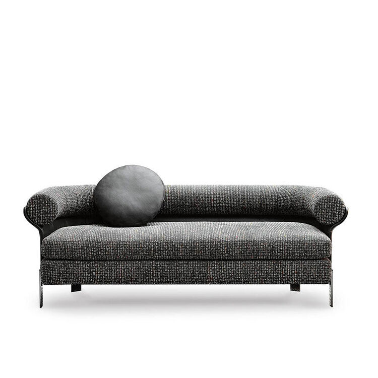 Light Luxury Modular Sofa Stainless Steel Base Linen Fabric Black 3 Seat Curved Sofa Chair for Apartment Lobby