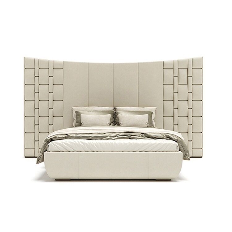 Luxury Bedroom Furniture King Size Sleeping Bed Villa House Bed Room Headboard Modern Genuine Leather Up-holstered Beds