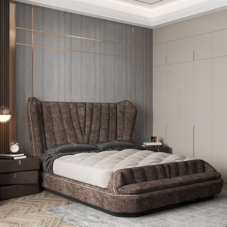 Luxe Leather Back Super Kingsize Frame Leather Bed 1.8 M Double Sample Design Bedroom Suite Set Furniture King Size Bed