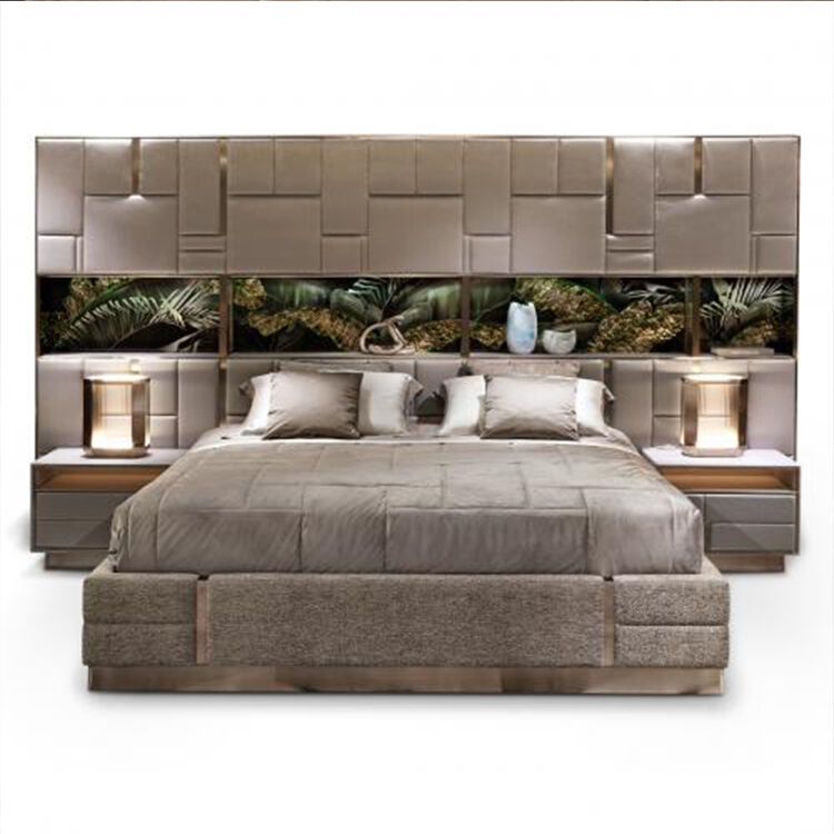 King Size Bed Frame Lux Leather Modern Double Bedroom King Size Bed Set Luxury