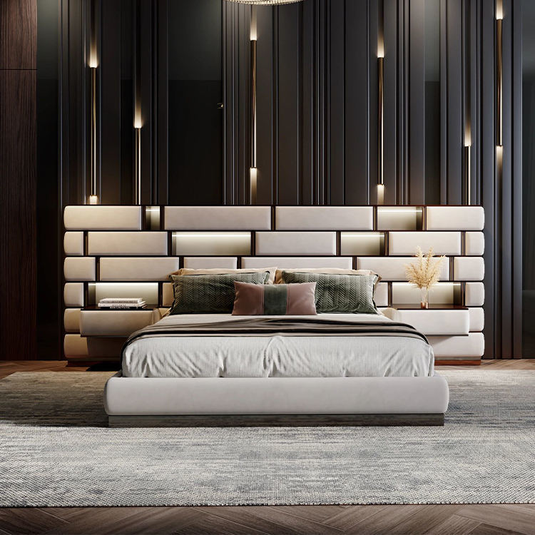 2023 Italian Leather Queen and King Size Luxury Upholstered Bed Soft Modern Frame for Bedroom