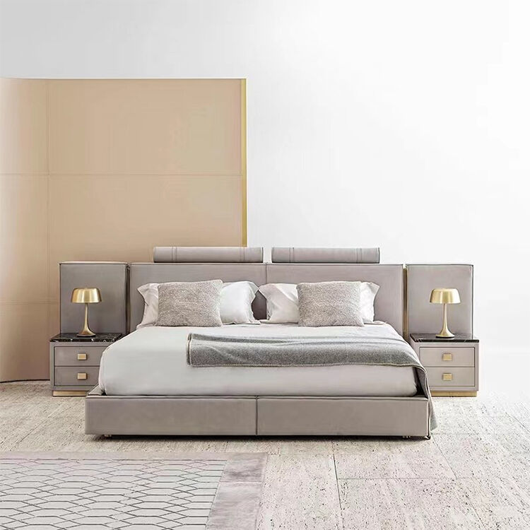 Factory Custom Luxury Modern Full Grey Bed Room Wooden Frame Furnitures Bedroom Set