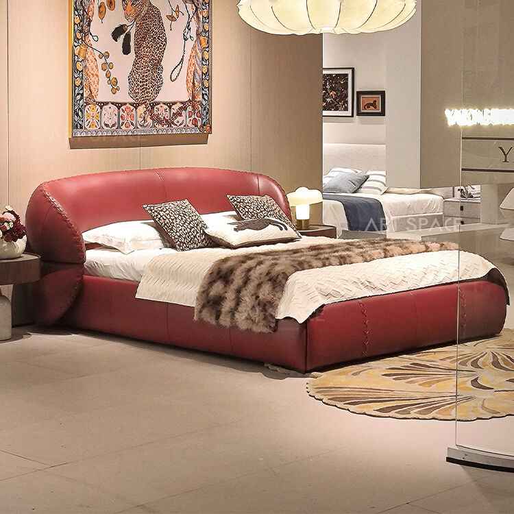 Luxury New Design Home Orange Fabric Double Bed Villa Bedroom Creative High-end Double Bed