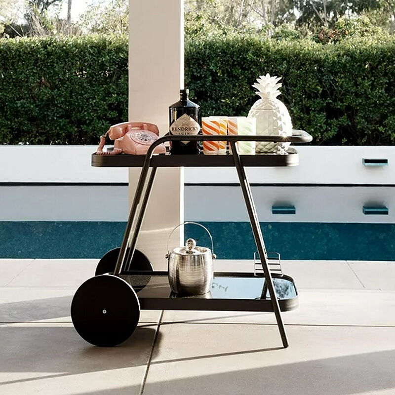 MOYI Customized Iron Trolley Quality Wooden Cart with Wheels for Hotels and Bars