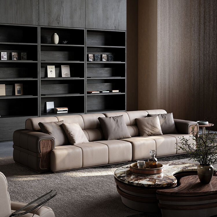 Italian Pea Leather Sofa Living Room Modern and Noble Straight Row Light Luxury Top Layer Cowhide Sofa