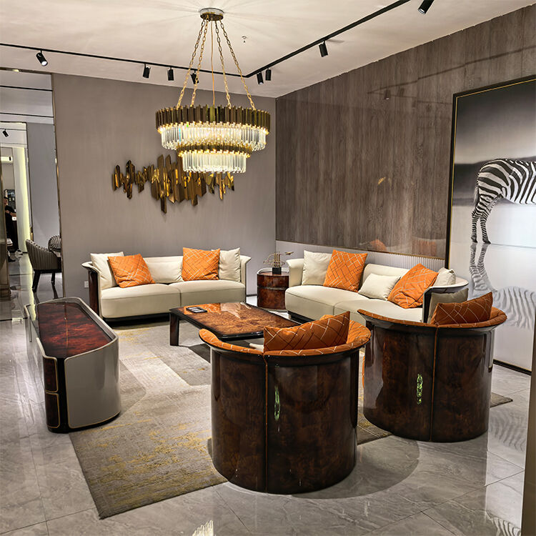 High Quality Luxury Italian Modern Leather Sectional Couch Design Wood Veneer Full Leather Luxury Living Room Sofa Funiture Set