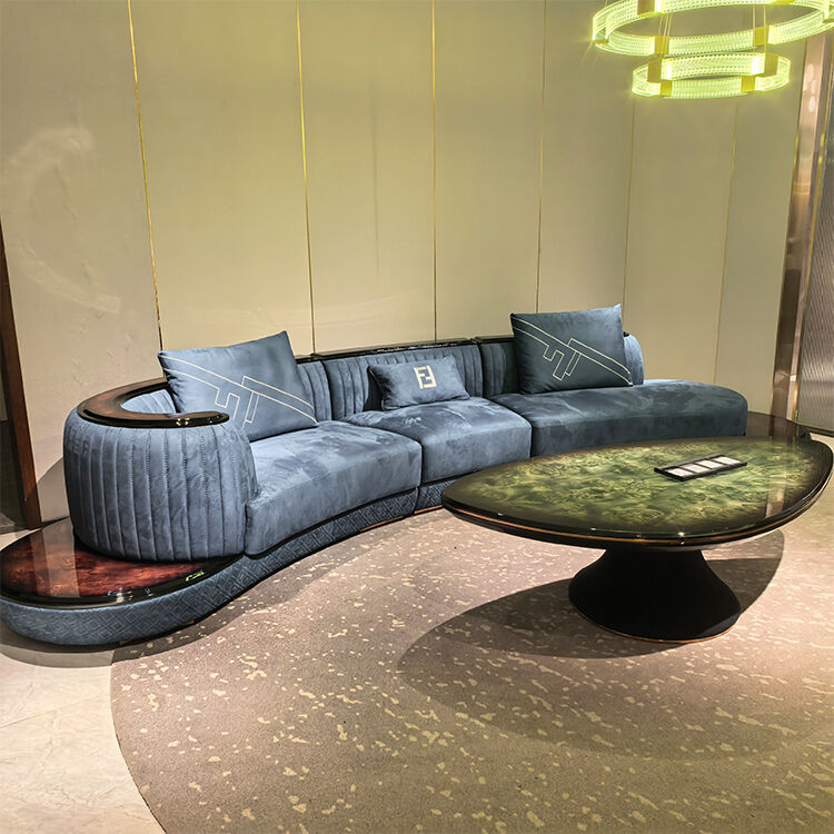 Latest Brand High Quality Customized Semi-curved Sofa Curved Circular Sofa with Marble Side Table Big Curved Couch Sofa