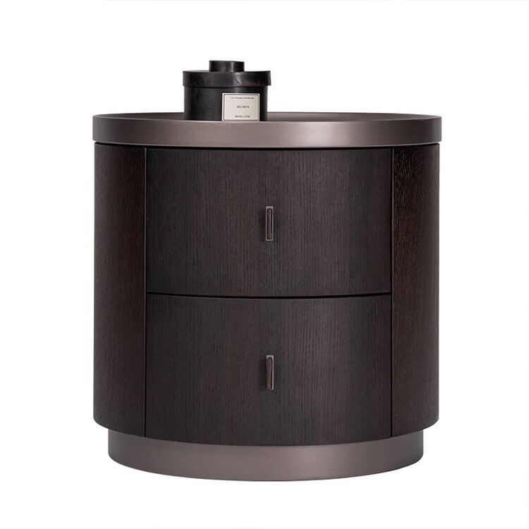 Latest Design Light Luxury White Leather Hotel Bedroom Solid Oak Nightstand Modern Bed Side Table