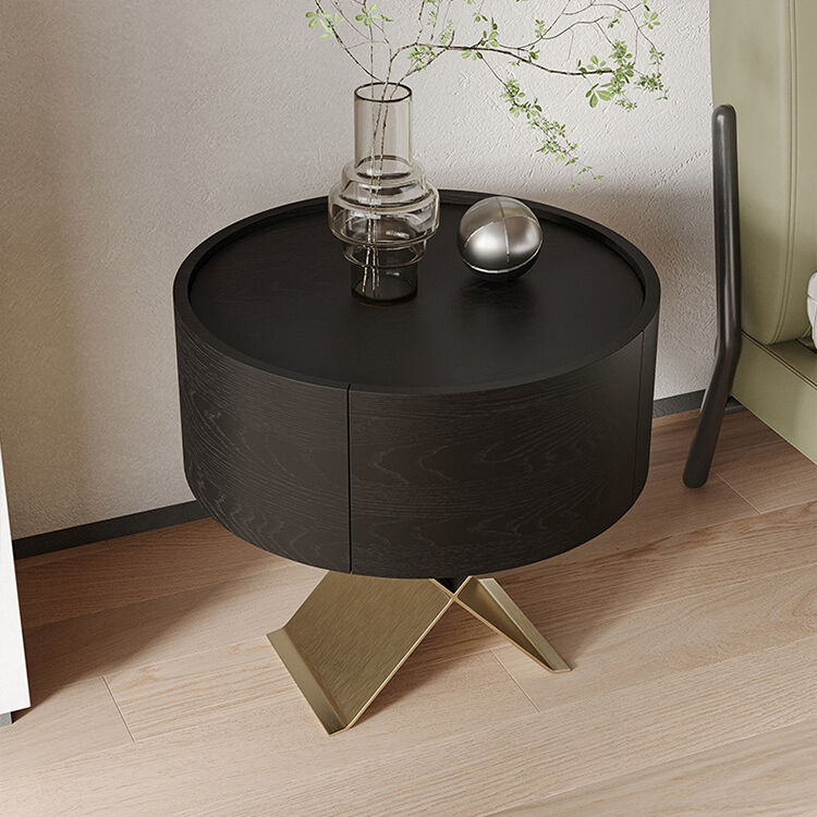 Home Furniture Bedroom Double Drawers Large Space Storage Cabinet Oak Solid Wood Frame Nightstands Modern Bedside Table