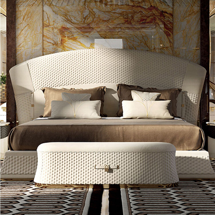 New Style Modern Luxury Villa Leather Bed With Nightstand Double Bed King Size Luxury King Bedroom Set Furniture King Bed Frame