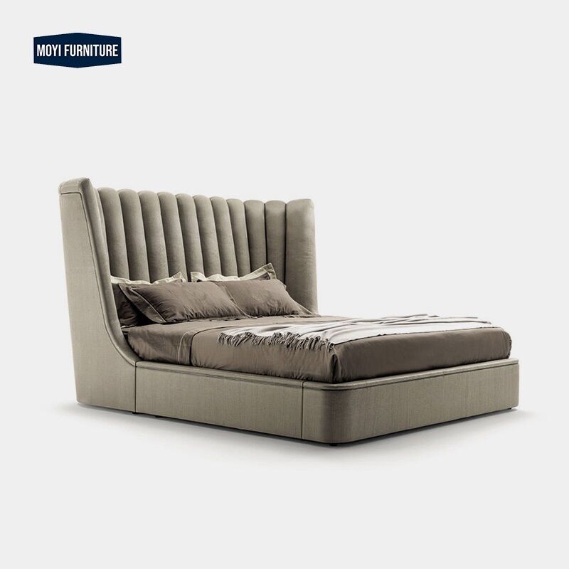 MOYI Italy Modern Style Microfiber Leather Bed Room king Size Furniture Big Velvet Head Boards Brown Diamond Double king Bed