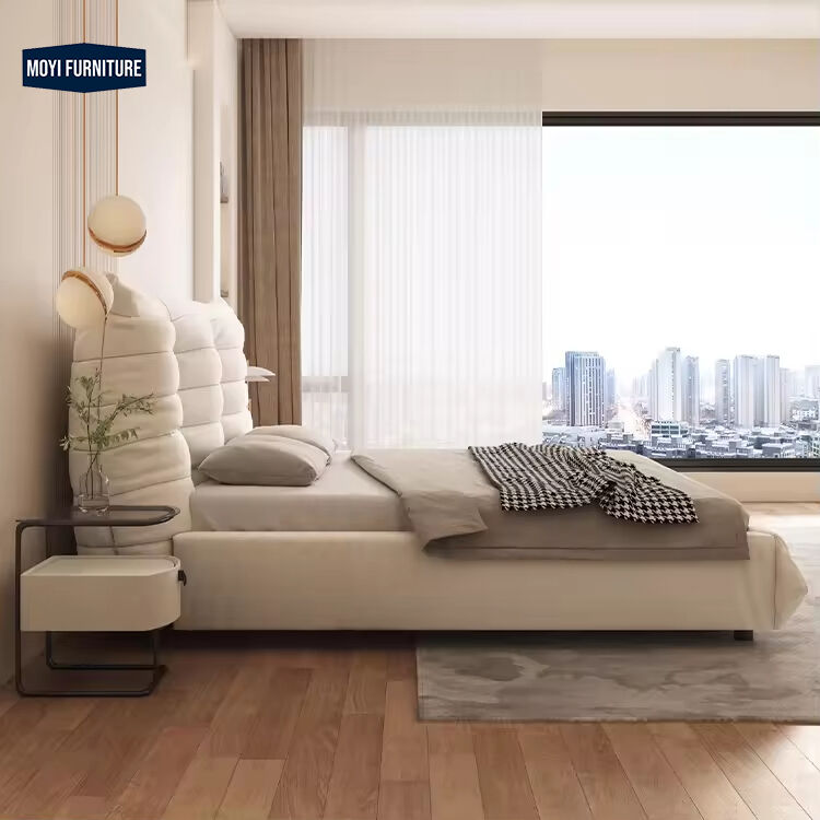 MOYI King Wooden for Room Set Furniture Leather Upholstered  Velvet Queen Luxury Velvet Full Size Platform king Bed