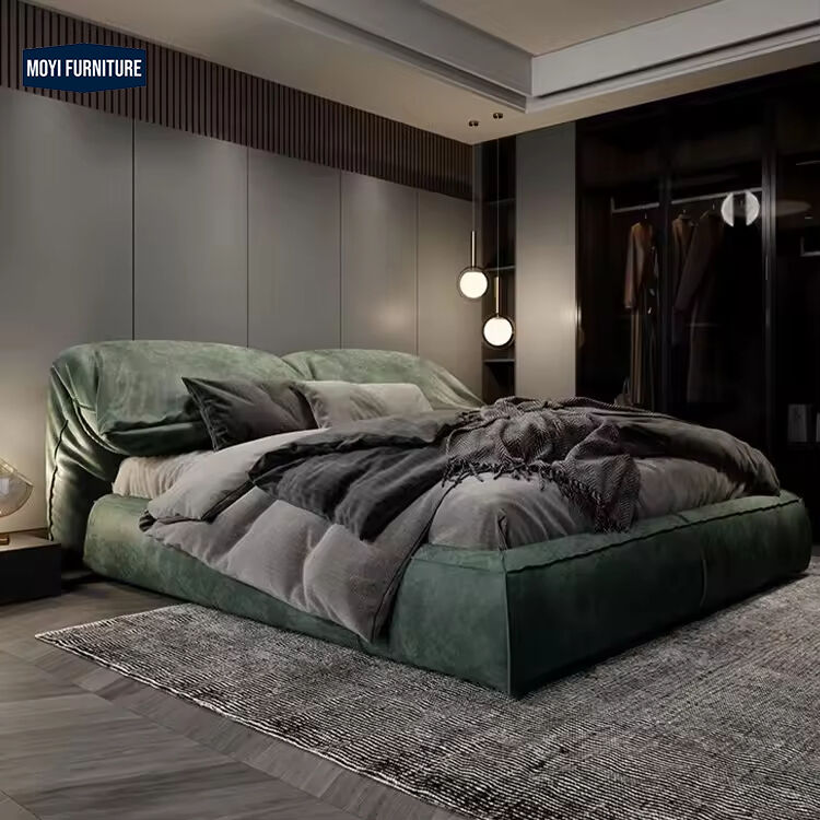 MOYI Velvet Modern Super Upholstered Full Bedroom Furniture Set Luxury king Size Nordic Frame Double Tatami Velvet Bed