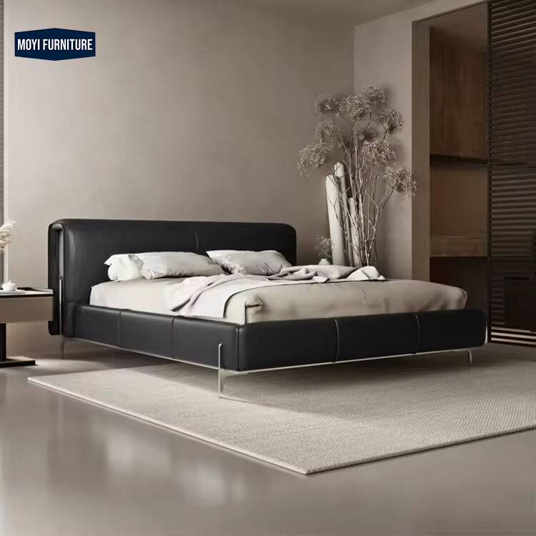 MOYI Furniture Bedroom Minimalist Modern Leather  Platform Luxury Super king Size Room Set Luxury Frame Queens Bed