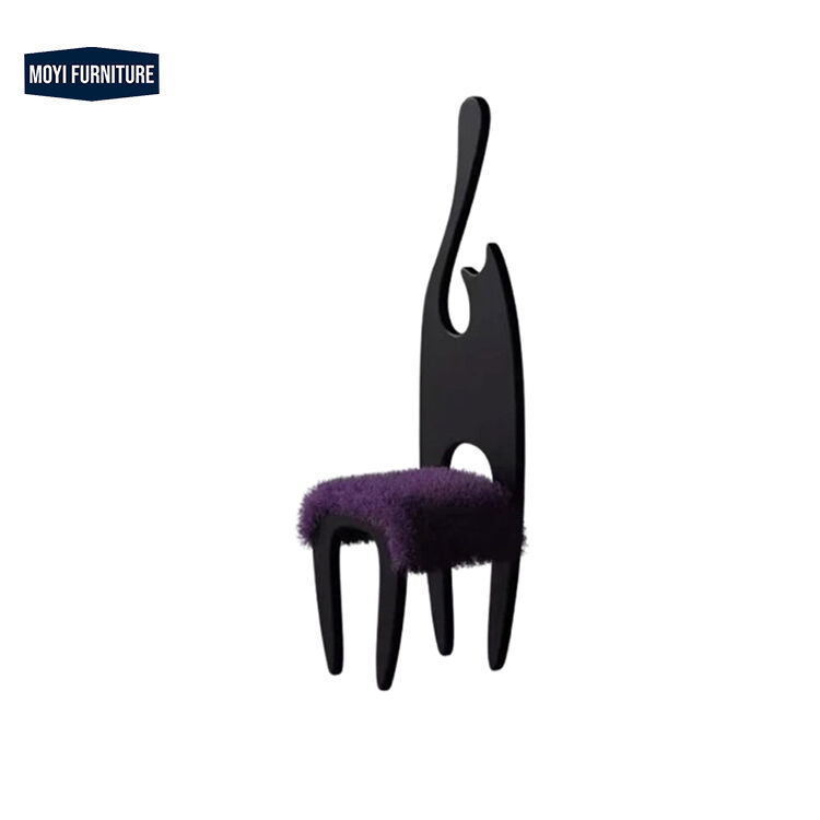 France Black Solid Wood Dining Chair Home Furniture Unique Backrest Design Retro Wool Cushion Wood Dining Chair for Dining Room